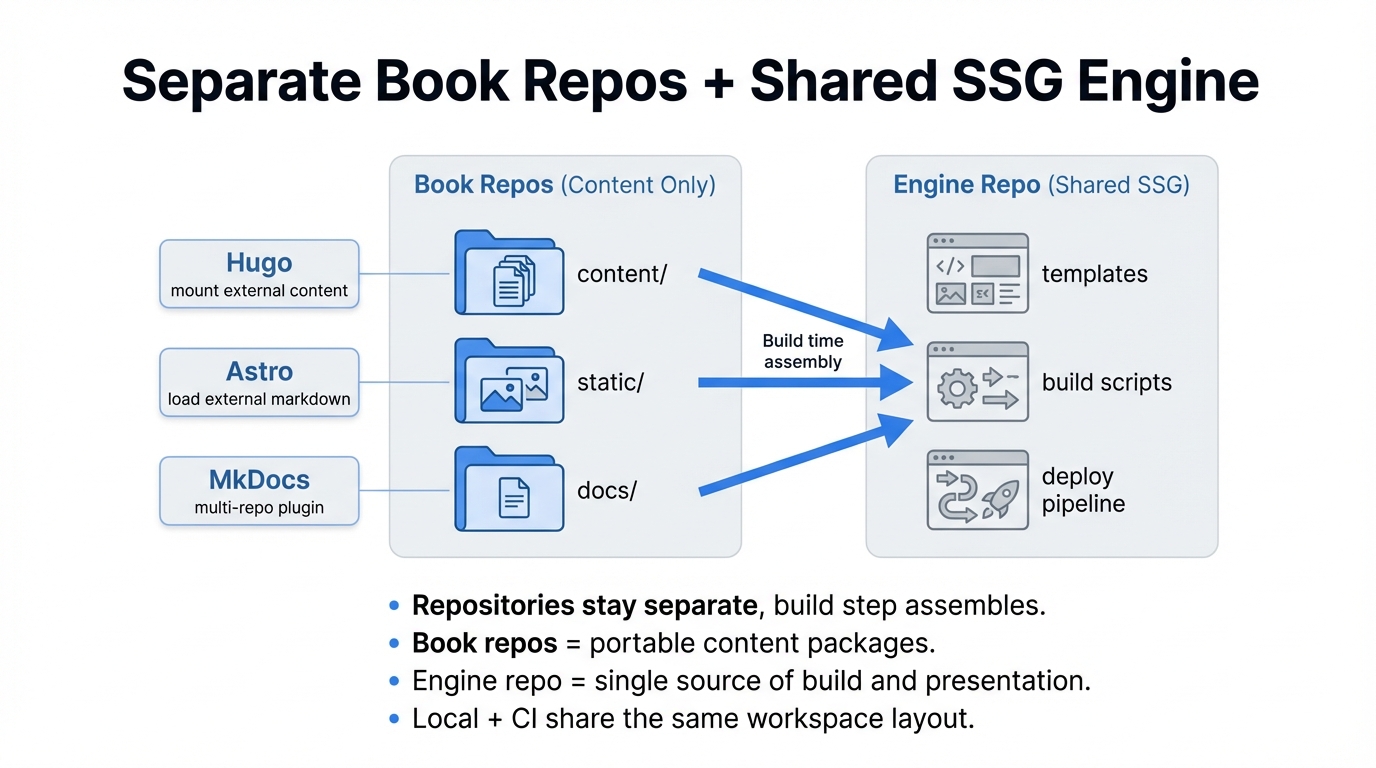 개별 원고(Repo) + 공통 엔진(SSG) 전략 구현법 